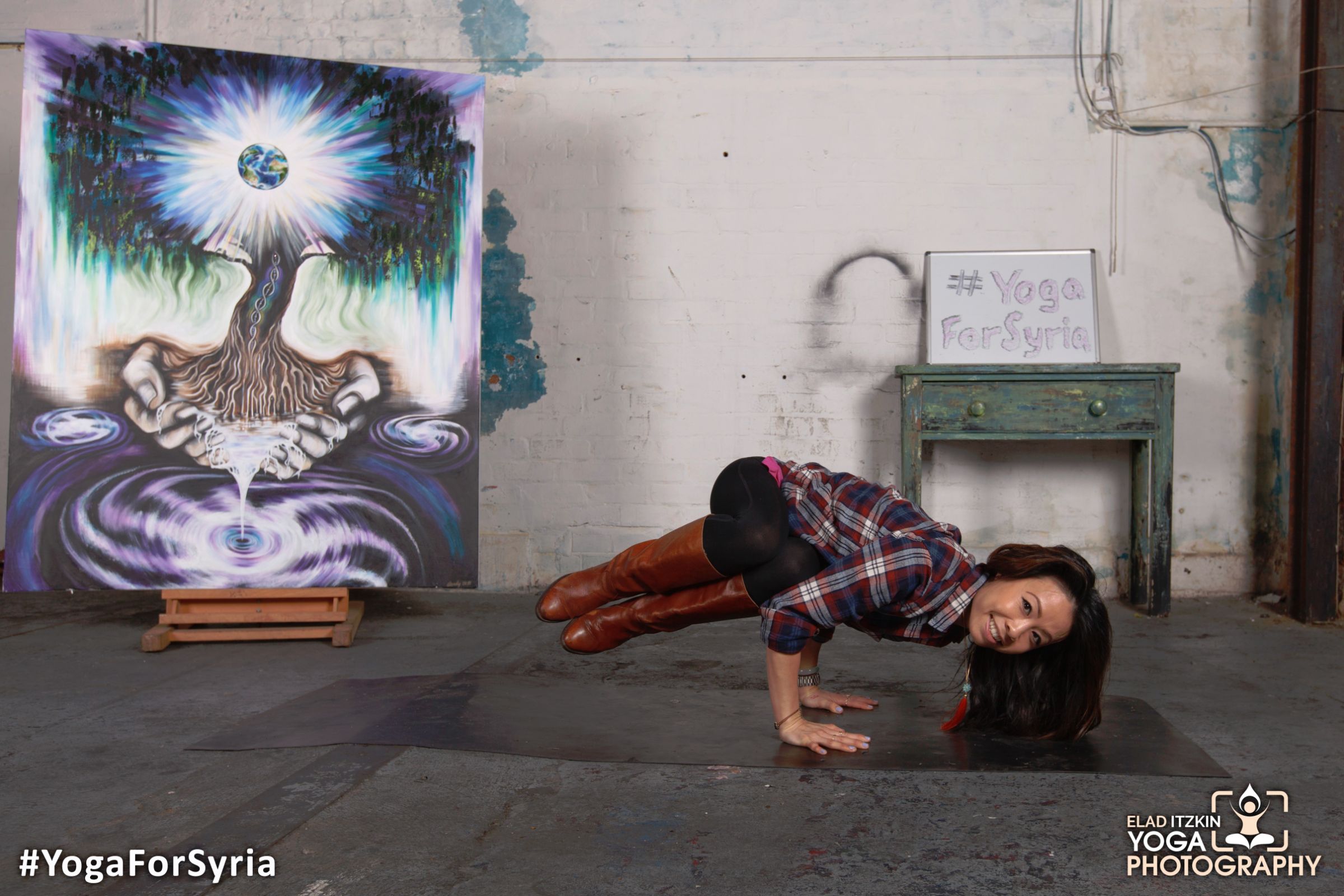 Yoga for Syria event in the Ugly Duck London, November 2015 (#YogaForSyria)